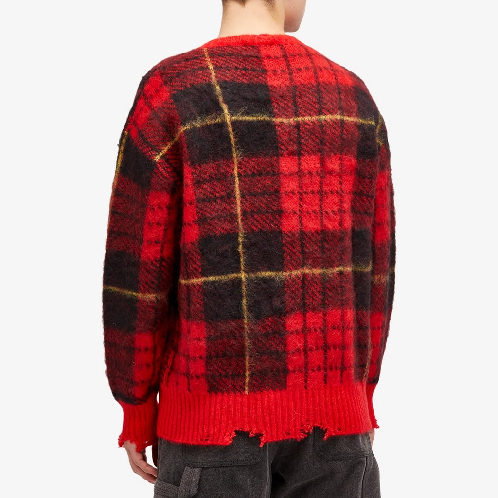 Alexander McQueen Men's Brushed Mohair Tartan Jumper Red/Black/Yellow